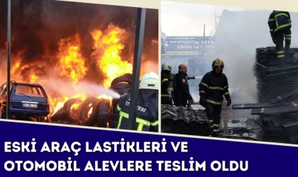 Eski Araç Lastikleri Ve Otomobil Alevlere Teslim Oldu